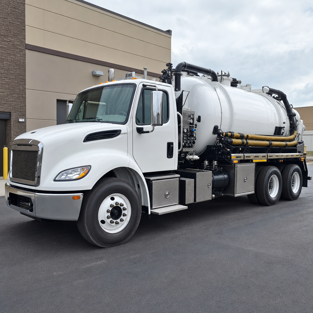 Commercial septic vacuum truck parked in a Saint Peters business parking lot