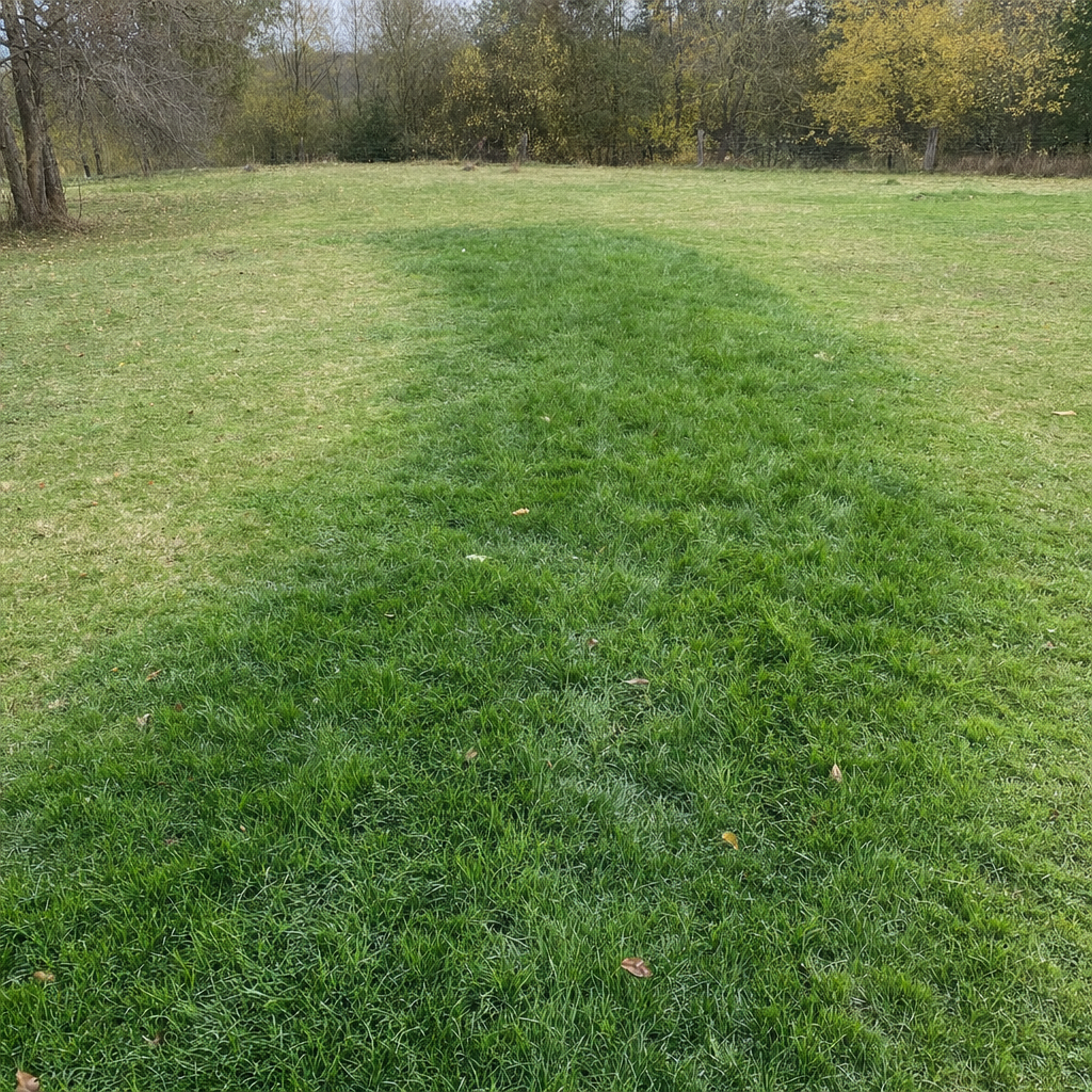 A soggy, unusually green patch of lawn over the drain field of a Saint Peters home, a sign the septic tank needs pumping
